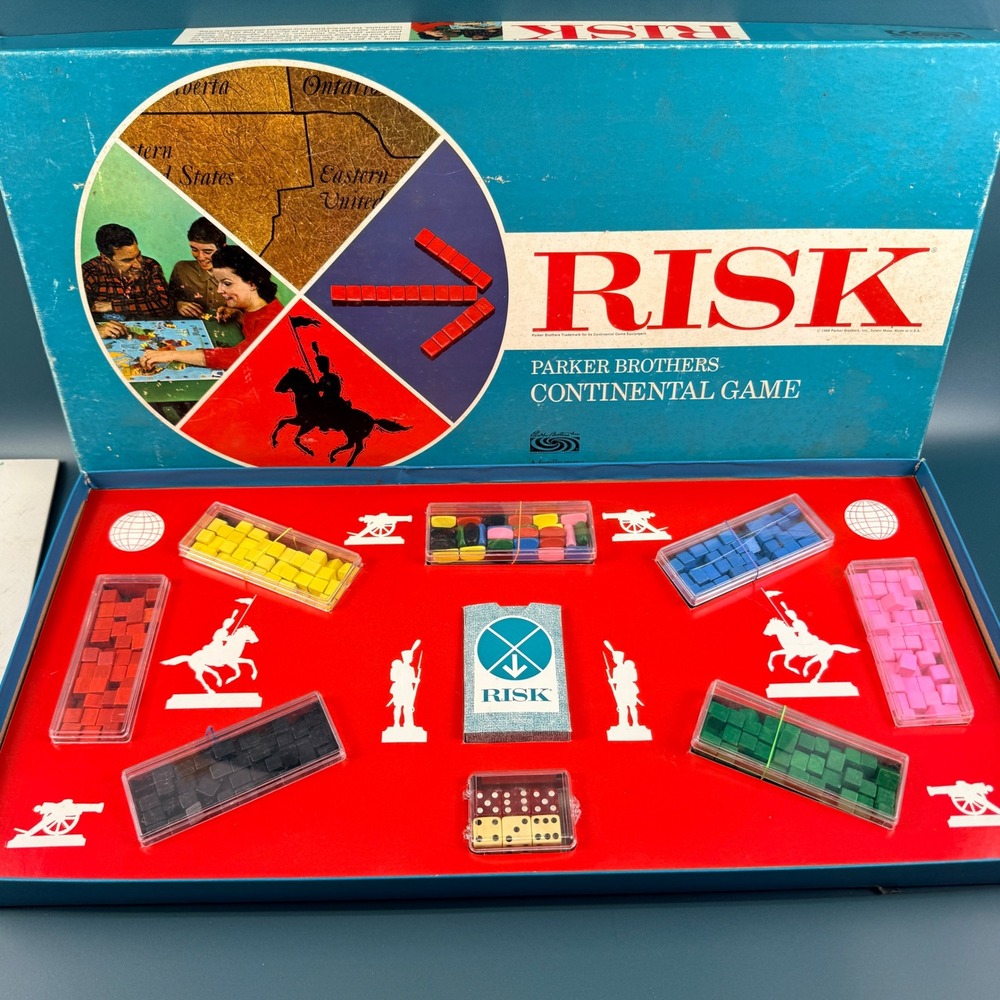 Vintage 1968 Risk Continental Board Game Complete Parker Brothers Wood Pieces